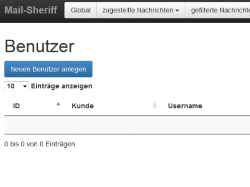 mailsheriff User anlegen uebersicht