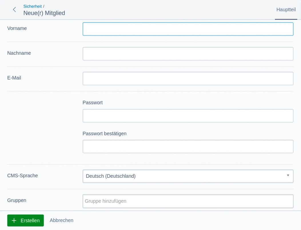 Mitglied hinzufuegen Formular